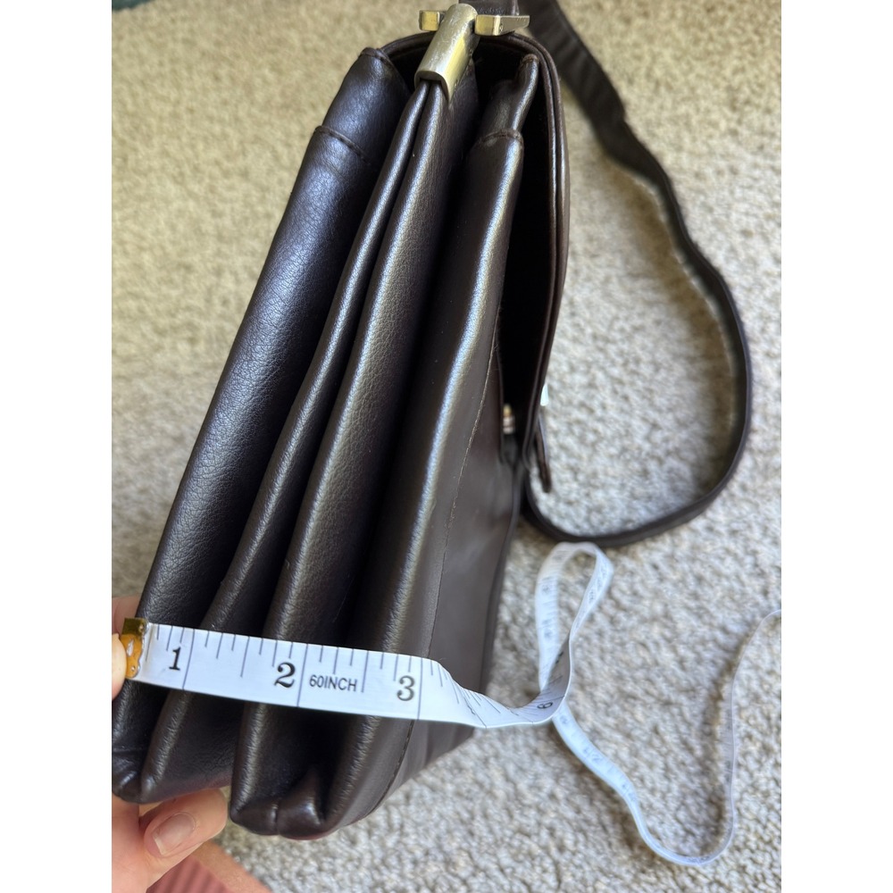 Vintage 90s Worthington Dark Brown Leather Crossbody Bag Flap Organizer Purse - Picture 4 of 10
